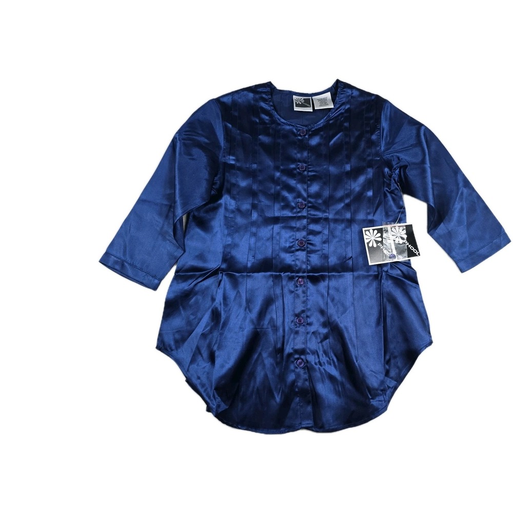 Phool Women's Size Small Navy Blue Blouse Pleated Satin New Y2K